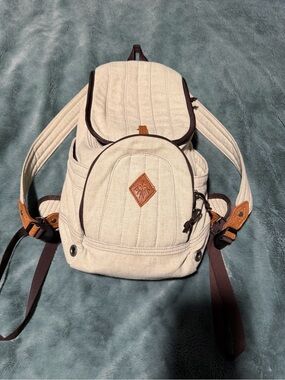 Prana Cream Canvas Backpack with Brown Trim